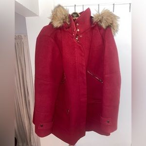 Ashley Stewart Cherry Red pea coat w/ fur hood size 22/24